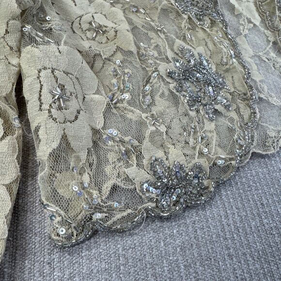 Vintage Glam Stenay Beaded Lace Shrug Bolero Ivory Tan Holiday Party Wedding M - Picture 3 of 9